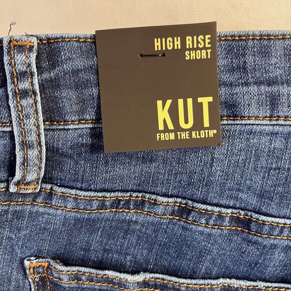 KUT From The Cloth Hi-Rise Denim Shorts Dark Wash Fray hem Women's Size 6 - Picture 8 of 10